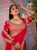 Resham Raaj Fandy Satin Embroidered Saree with Designer Blouse