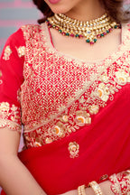 Resham Raaj Fandy Satin Embroidered Saree with Designer Blouse