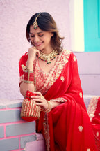 Resham Raaj Fandy Satin Embroidered Saree with Designer Blouse