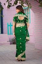 Resham Raaj Fandy Satin Embroidered Saree with Designer Blouse