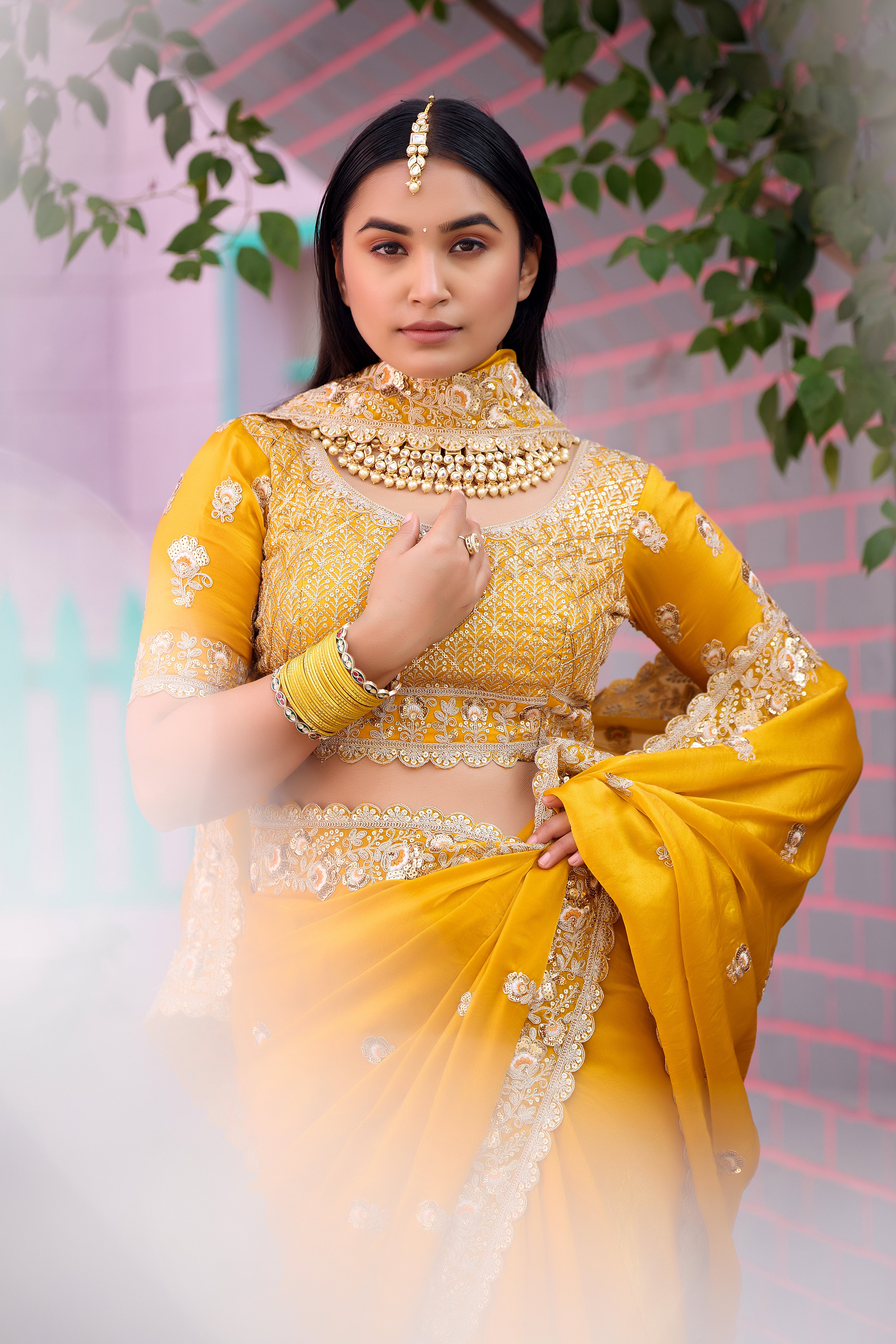 Resham Raaj Fandy Satin Embroidered Saree with Designer Blouse