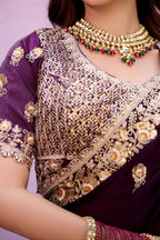 Resham Raaj Fandy Satin Embroidered Saree with Designer Blouse