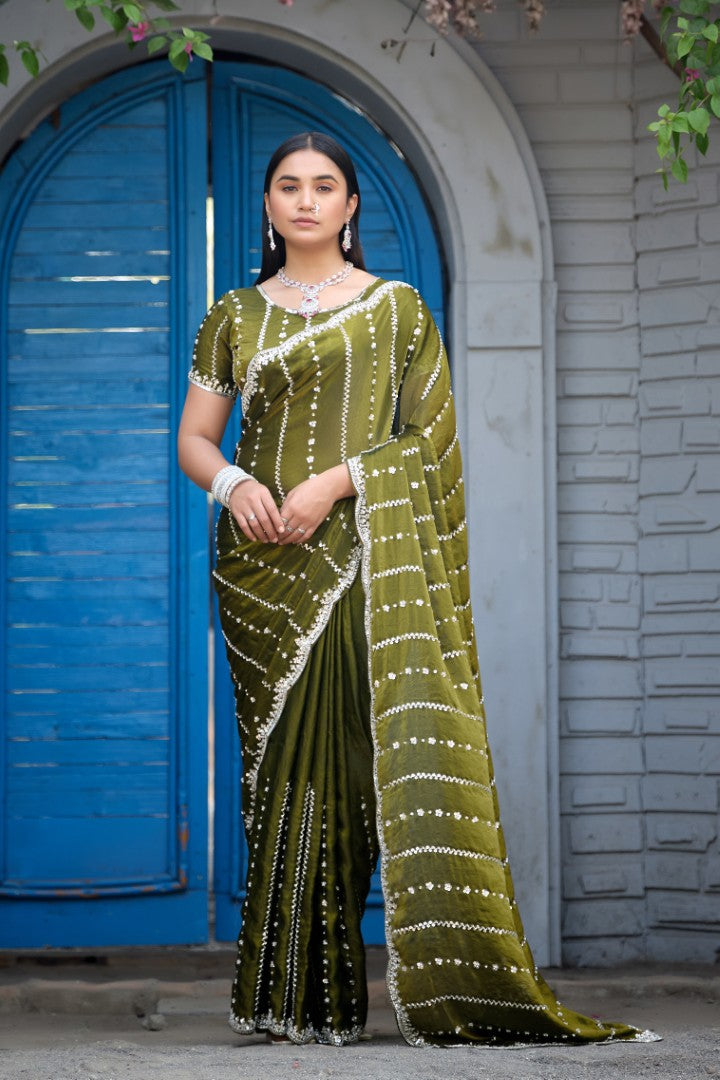 Heer Fandy Satin Embellished Saree with Designer Blouse – Elegant Festive & Party Wear