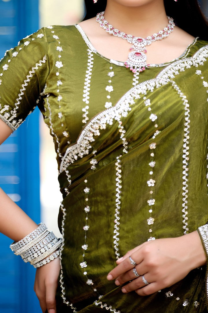 Heer Fandy Satin Embellished Saree with Designer Blouse – Elegant Festive & Party Wear