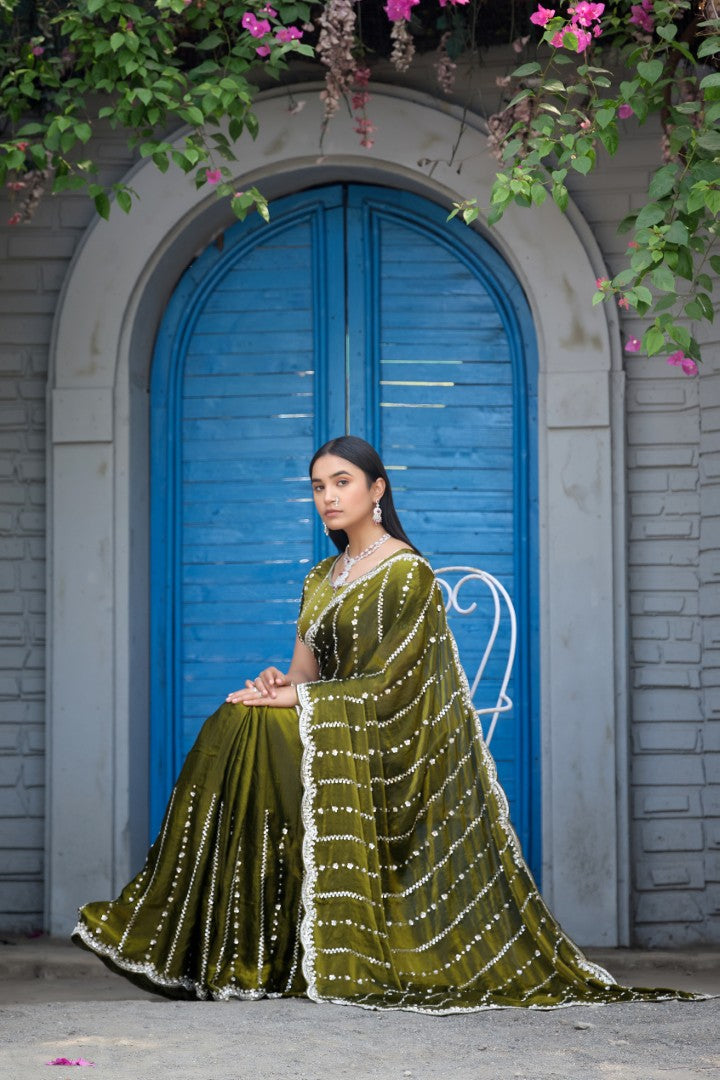 Heer Fandy Satin Embellished Saree with Designer Blouse – Elegant Festive & Party Wear