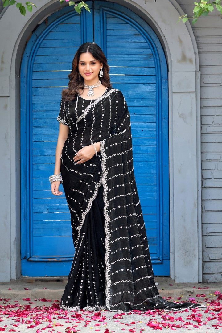 Heer Fandy Satin Embellished Saree with Designer Blouse – Elegant Festive & Party Wear