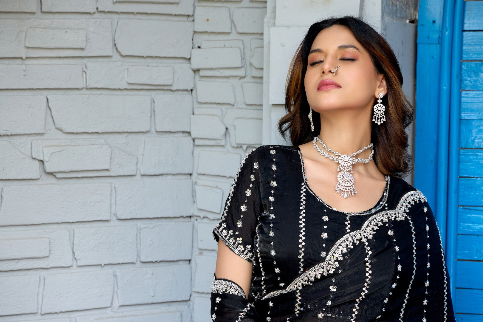 Heer Fandy Satin Embellished Saree with Designer Blouse – Elegant Festive & Party Wear