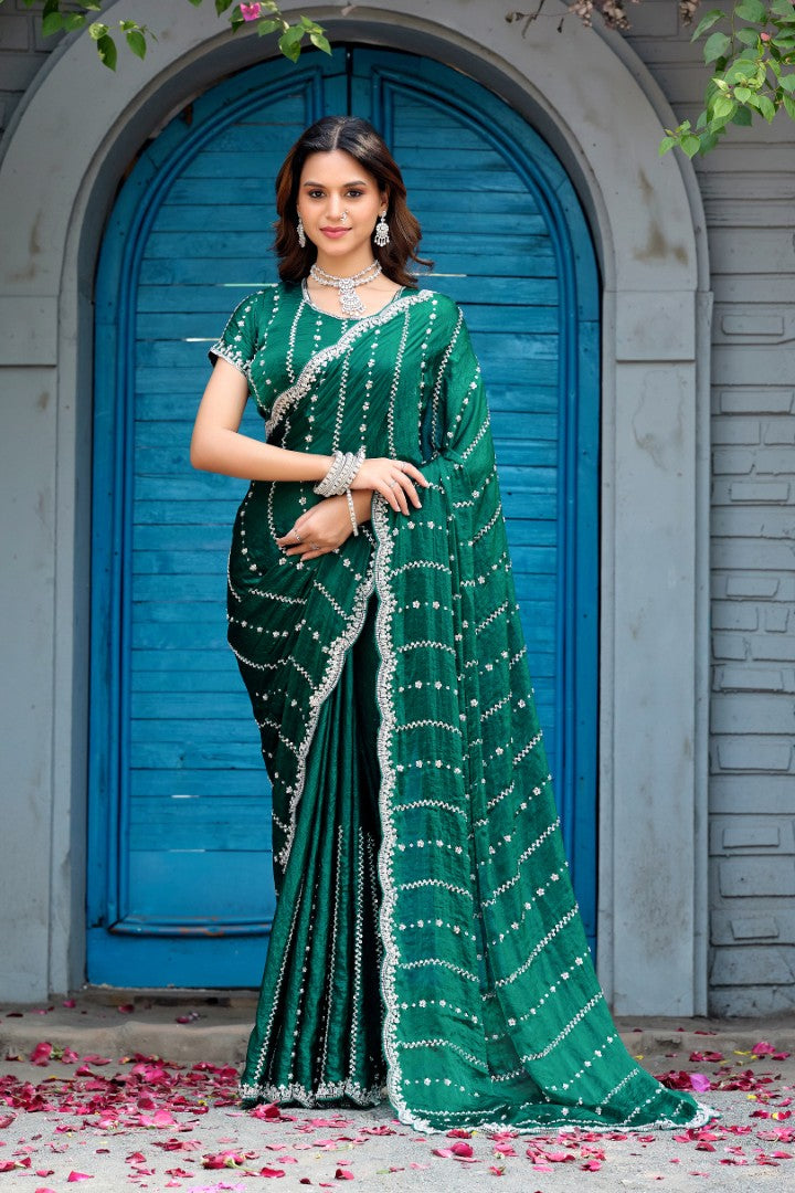 Heer Fandy Satin Embellished Saree with Designer Blouse – Elegant Festive & Party Wear