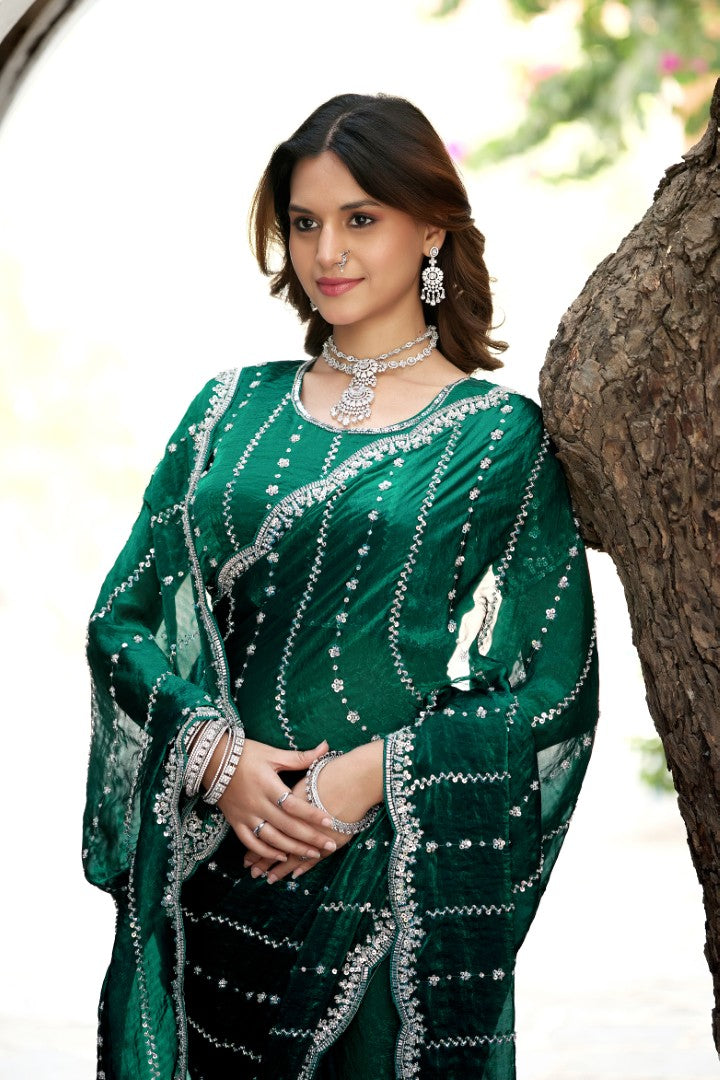 Heer Fandy Satin Embellished Saree with Designer Blouse – Elegant Festive & Party Wear