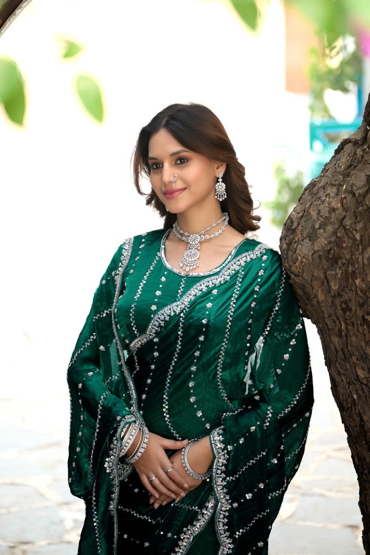 Heer Fandy Satin Embellished Saree with Designer Blouse – Elegant Festive & Party Wear