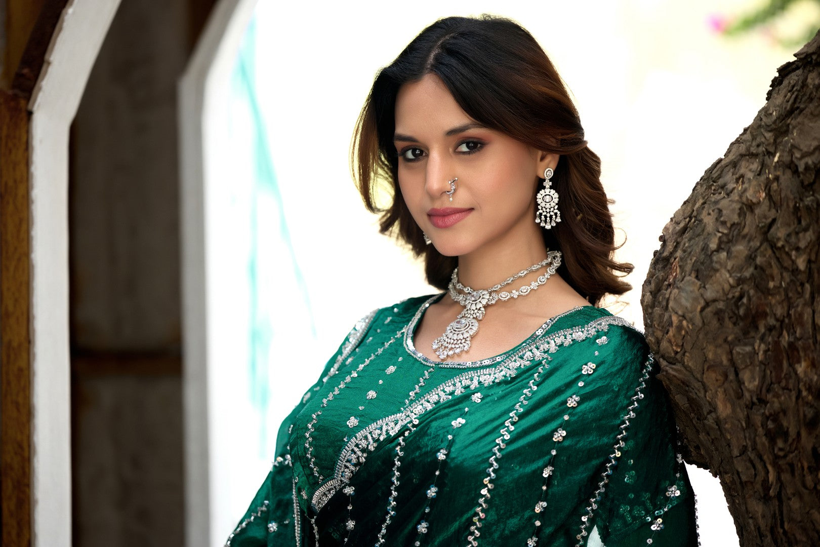 Heer Fandy Satin Embellished Saree with Designer Blouse – Elegant Festive & Party Wear