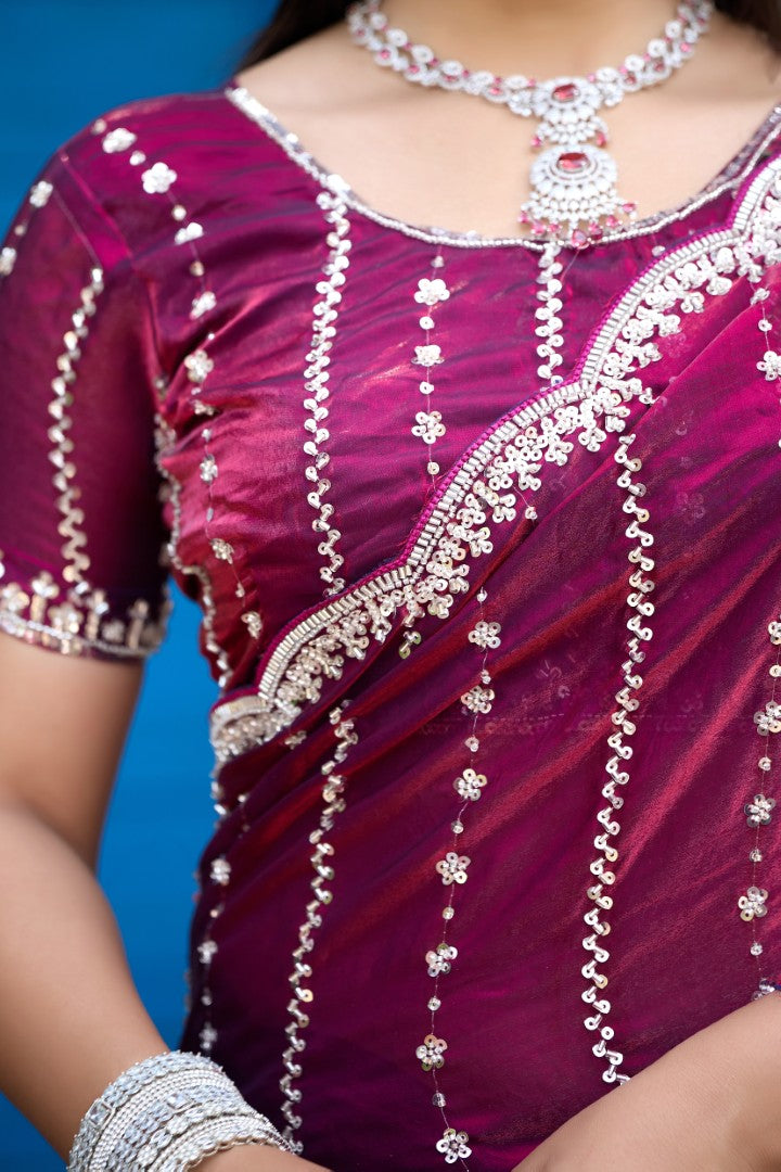 Heer Fandy Satin Embellished Saree with Designer Blouse – Elegant Festive & Party Wear