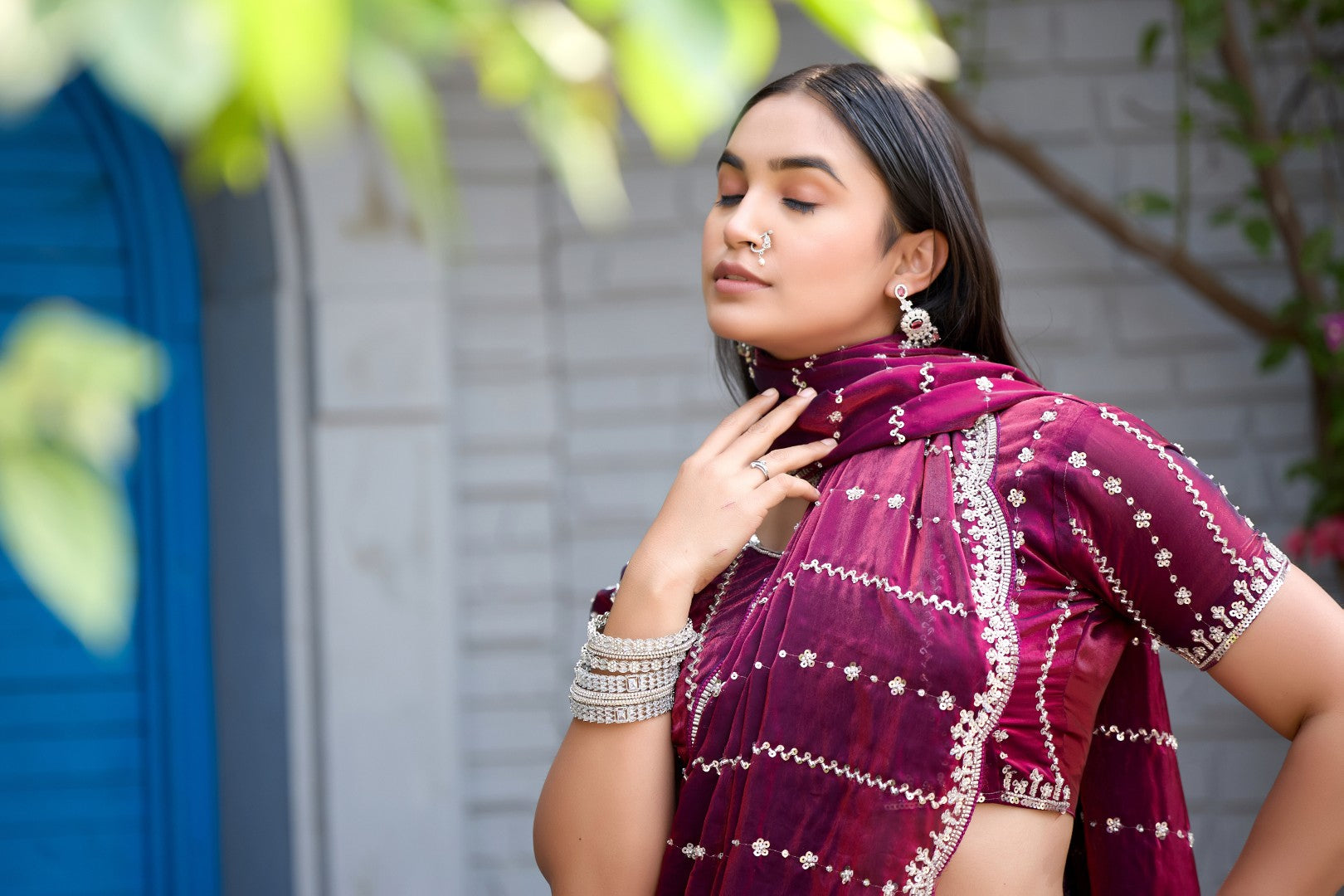 Heer Fandy Satin Embellished Saree with Designer Blouse – Elegant Festive & Party Wear