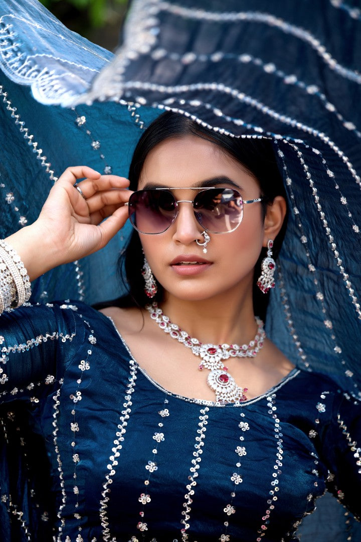 Heer Fandy Satin Embellished Saree with Designer Blouse – Elegant Festive & Party Wear