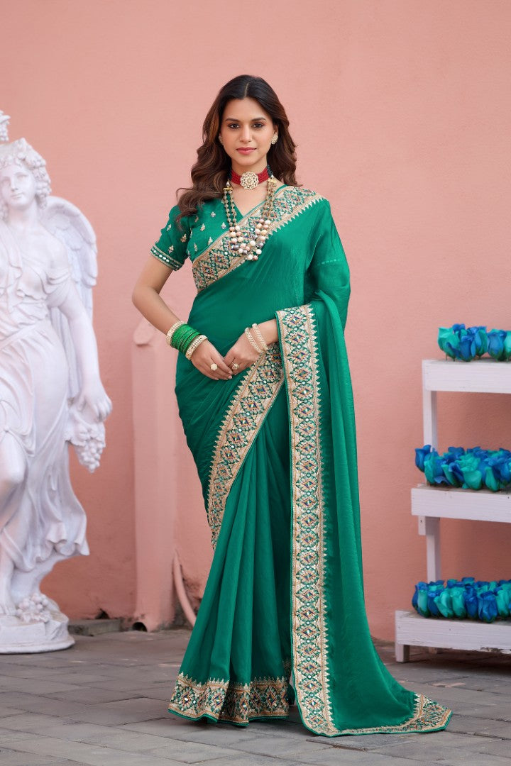 Devika Fandy Satin Embroidered Saree with Designer Blouse