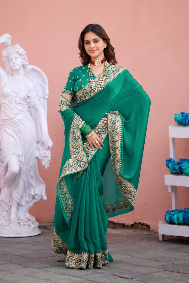 Devika Fandy Satin Embroidered Saree with Designer Blouse