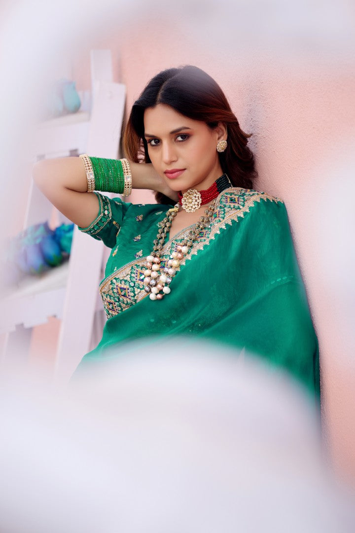 Devika Fandy Satin Embroidered Saree with Designer Blouse