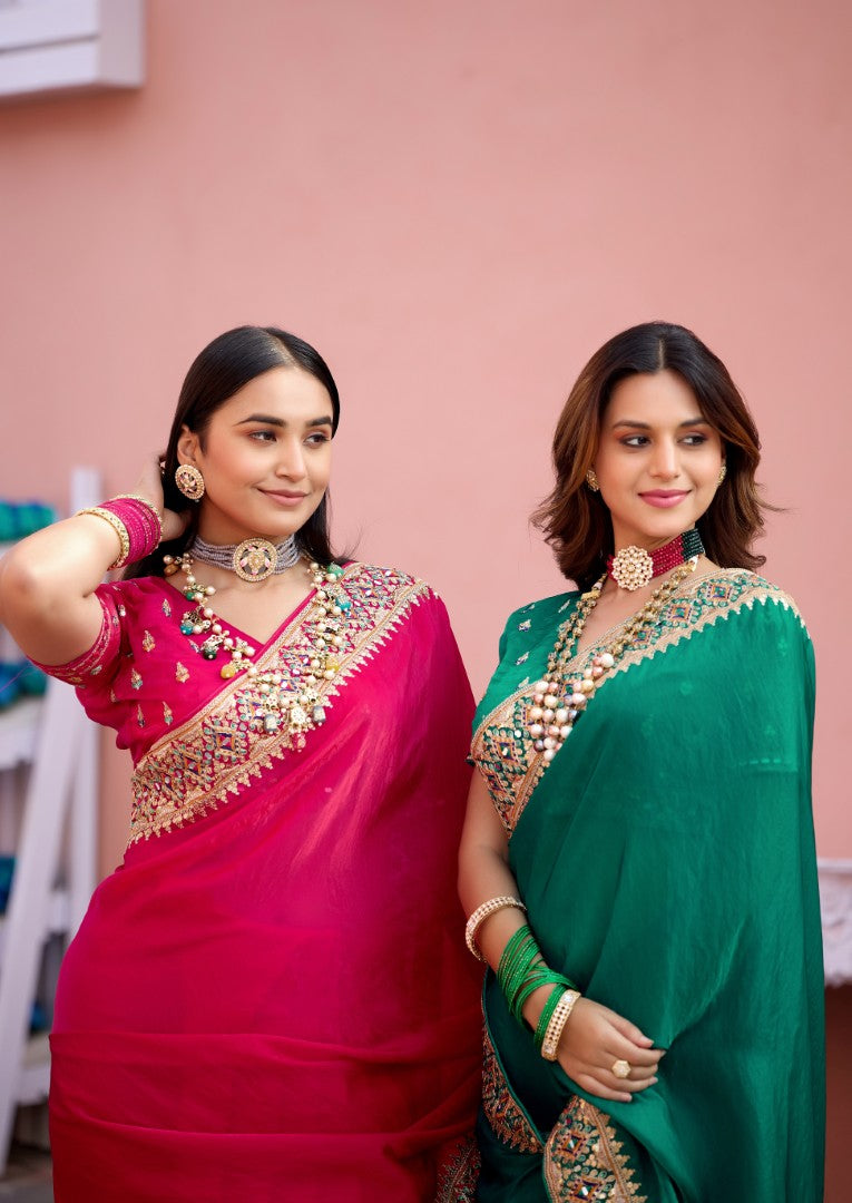 Devika Fandy Satin Embroidered Saree with Designer Blouse