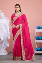Devika Fandy Satin Embroidered Saree with Designer Blouse