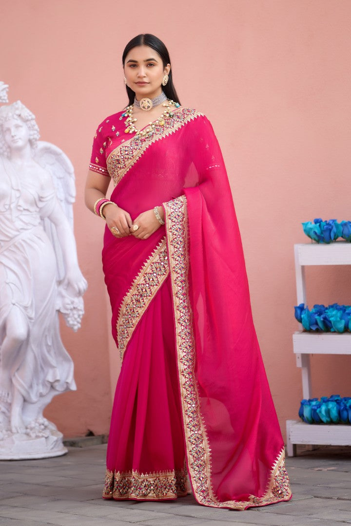 Devika Fandy Satin Embroidered Saree with Designer Blouse