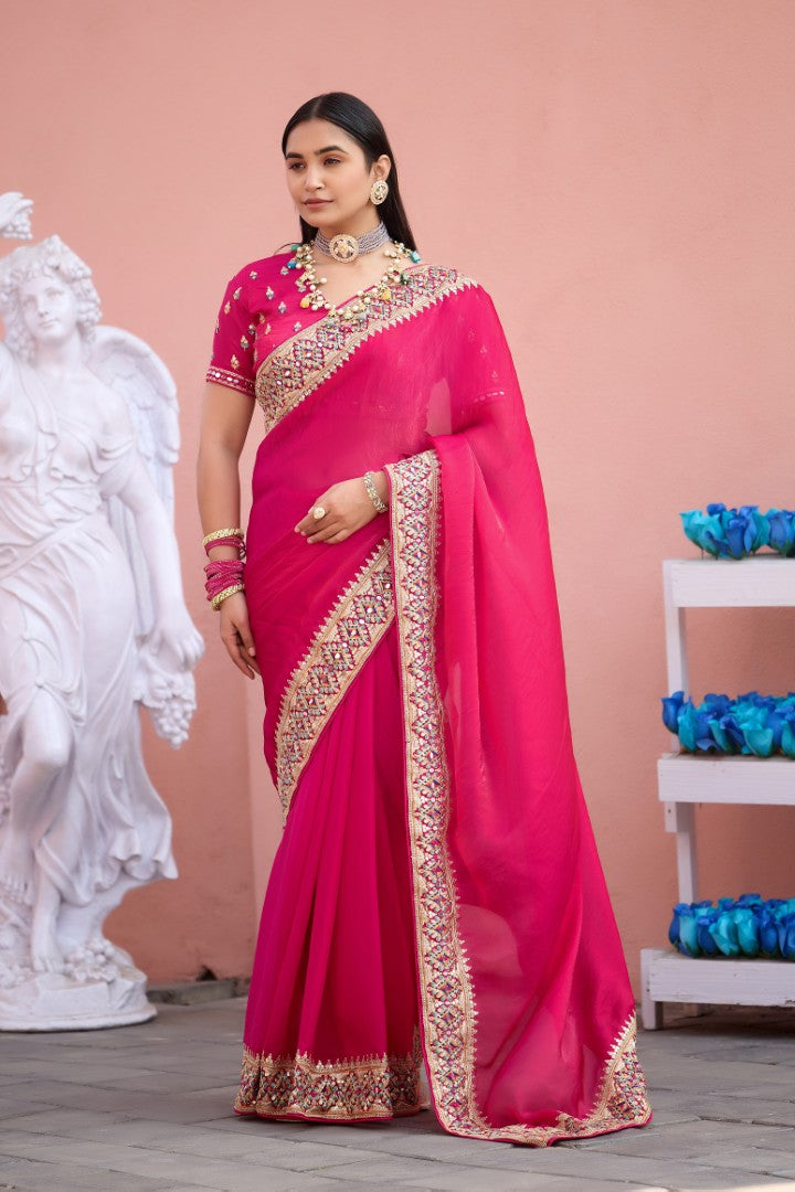 Devika Fandy Satin Embroidered Saree with Designer Blouse