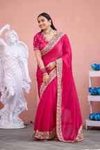 Devika Fandy Satin Embroidered Saree with Designer Blouse