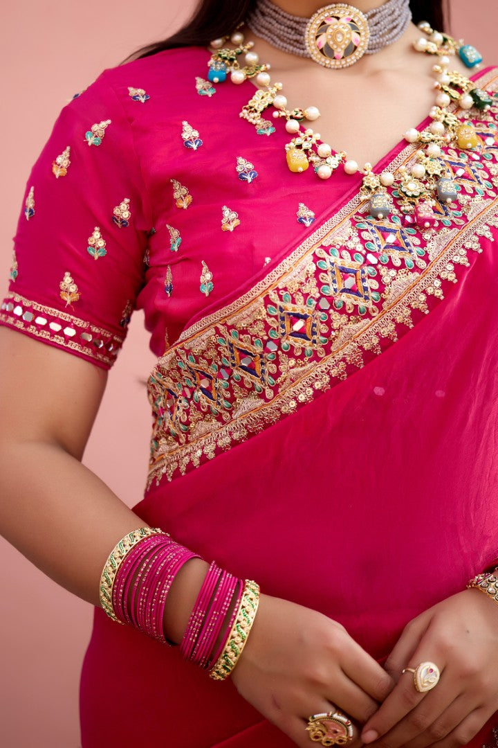 Devika Fandy Satin Embroidered Saree with Designer Blouse