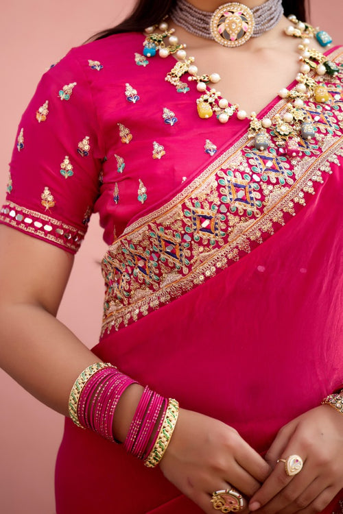 Devika Fandy Satin Embroidered Saree with Designer Blouse