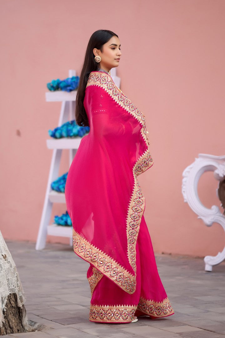 Devika Fandy Satin Embroidered Saree with Designer Blouse