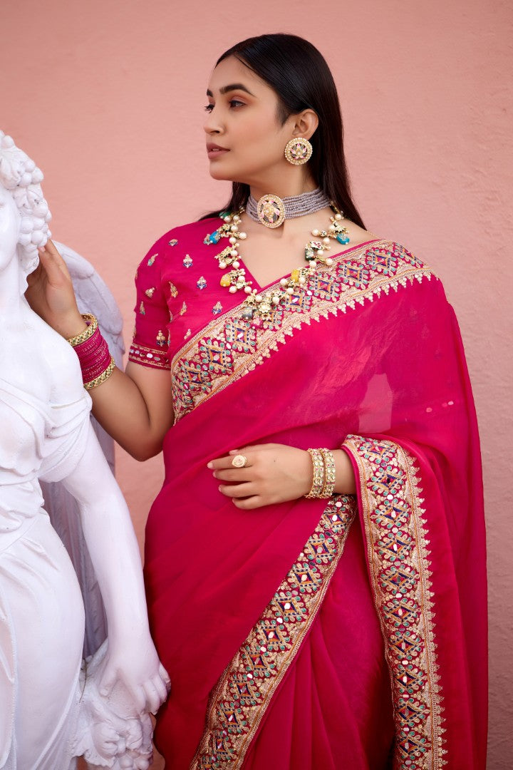 Devika Fandy Satin Embroidered Saree with Designer Blouse