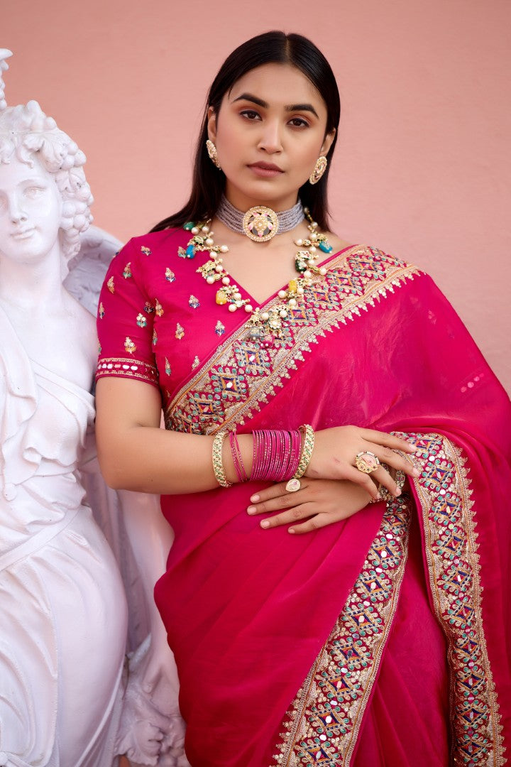 Devika Fandy Satin Embroidered Saree with Designer Blouse