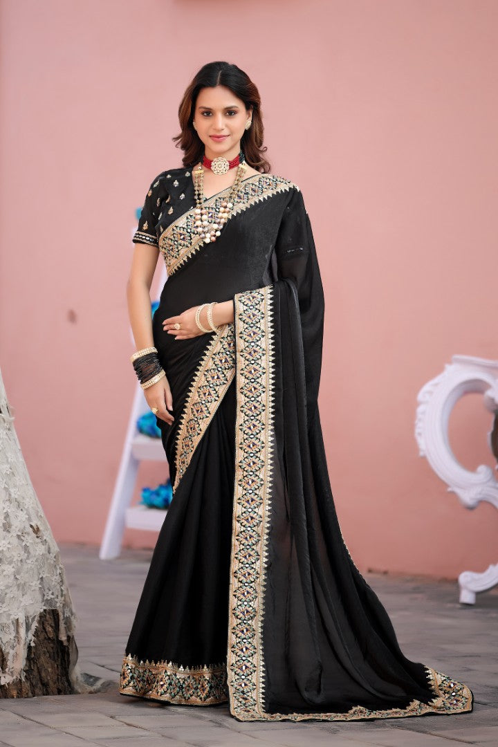Devika Fandy Satin Embroidered Saree with Designer Blouse