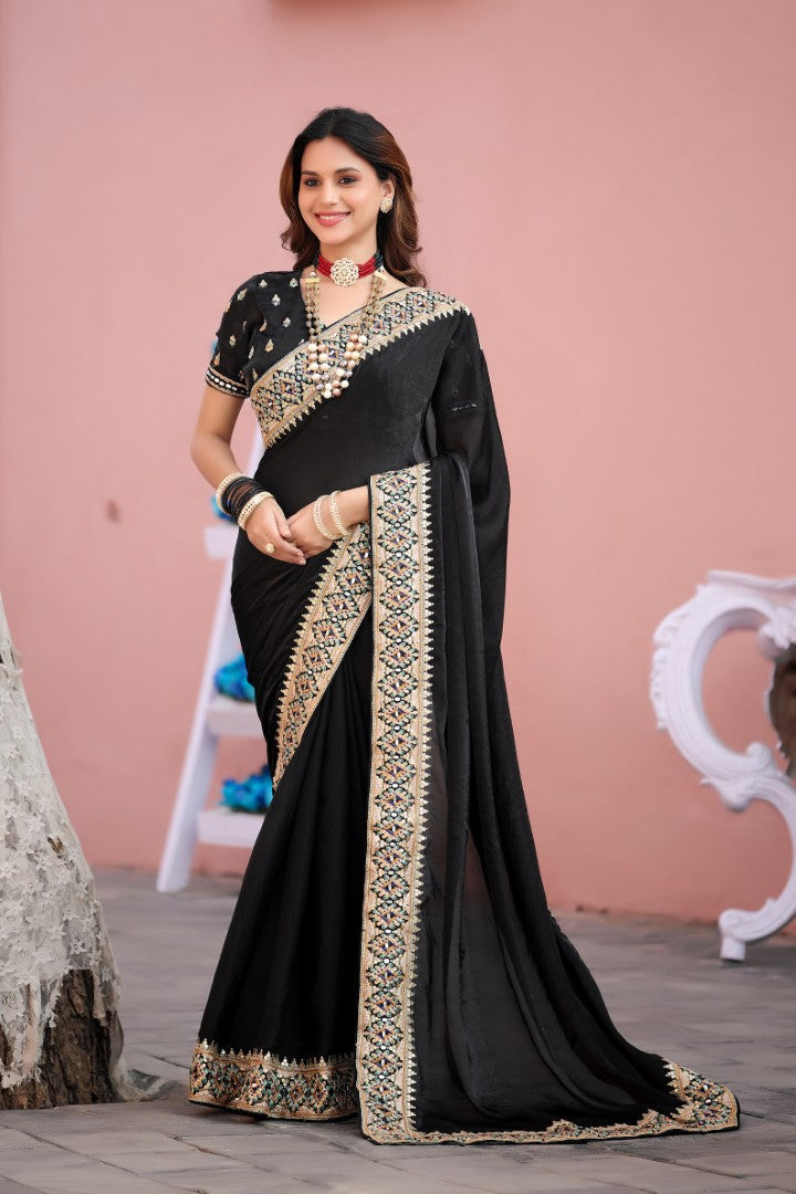 Devika Fandy Satin Embroidered Saree with Designer Blouse