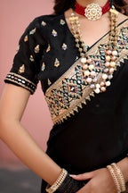 Devika Fandy Satin Embroidered Saree with Designer Blouse