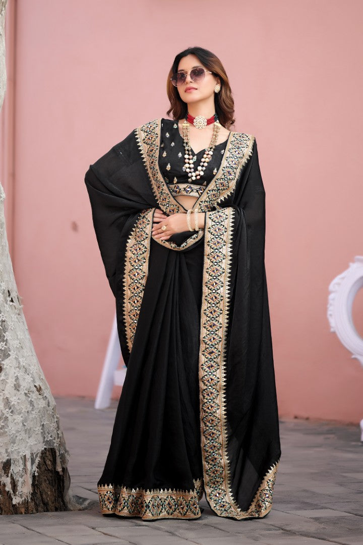 Devika Fandy Satin Embroidered Saree with Designer Blouse
