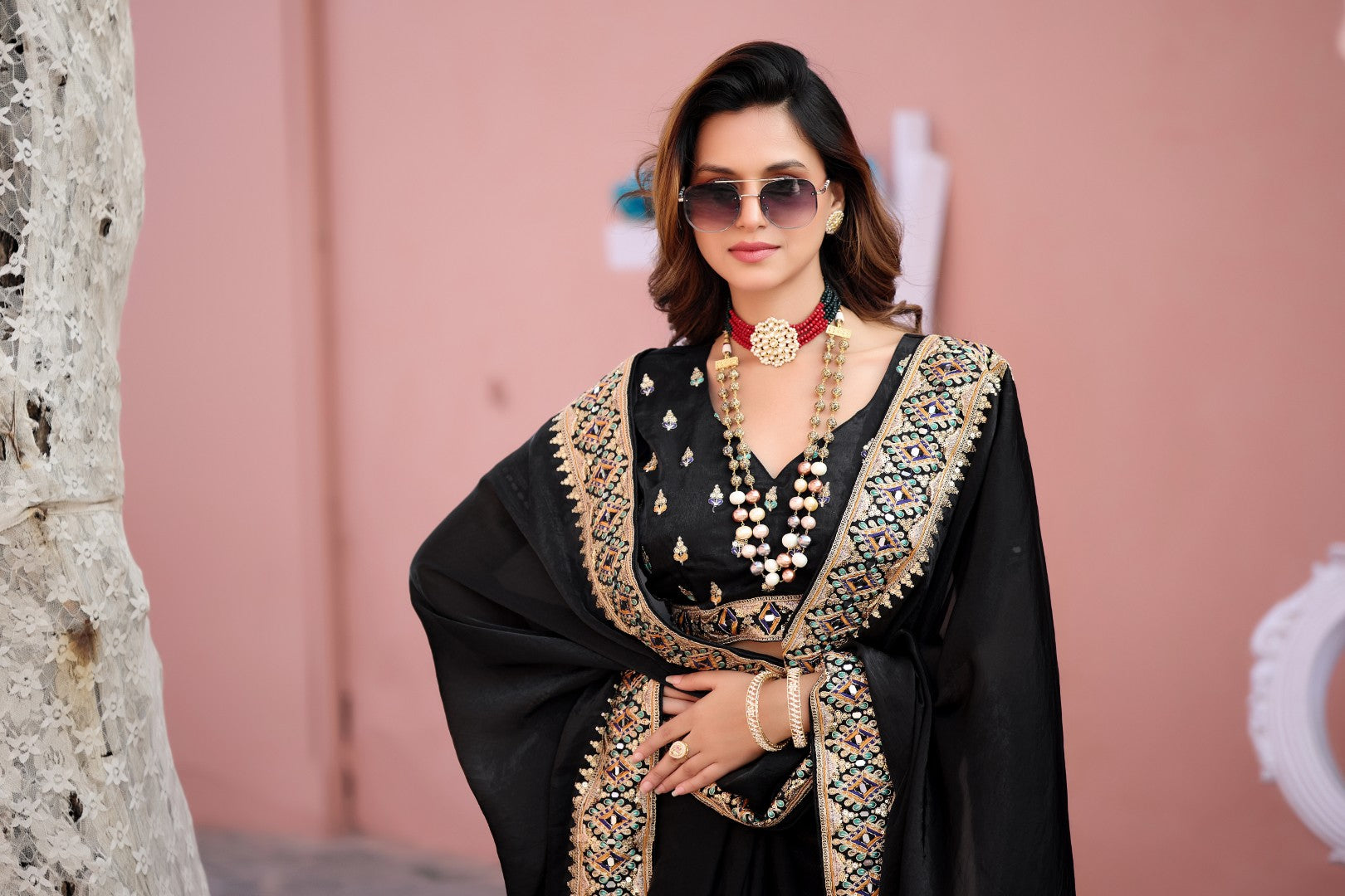 Devika Fandy Satin Embroidered Saree with Designer Blouse