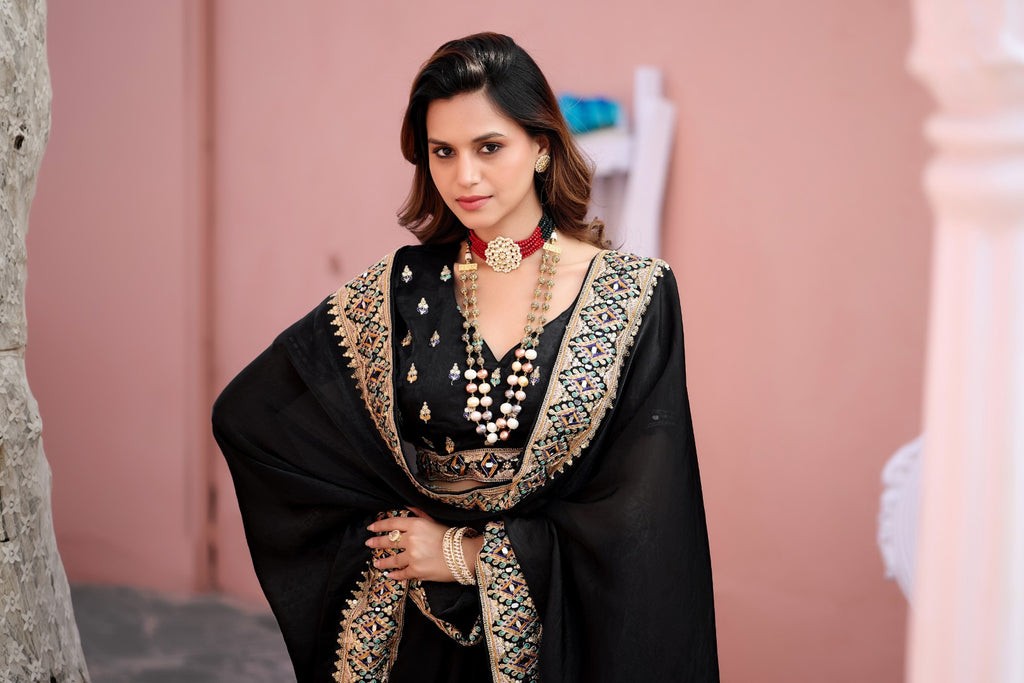 Devika Fandy Satin Embroidered Saree with Designer Blouse