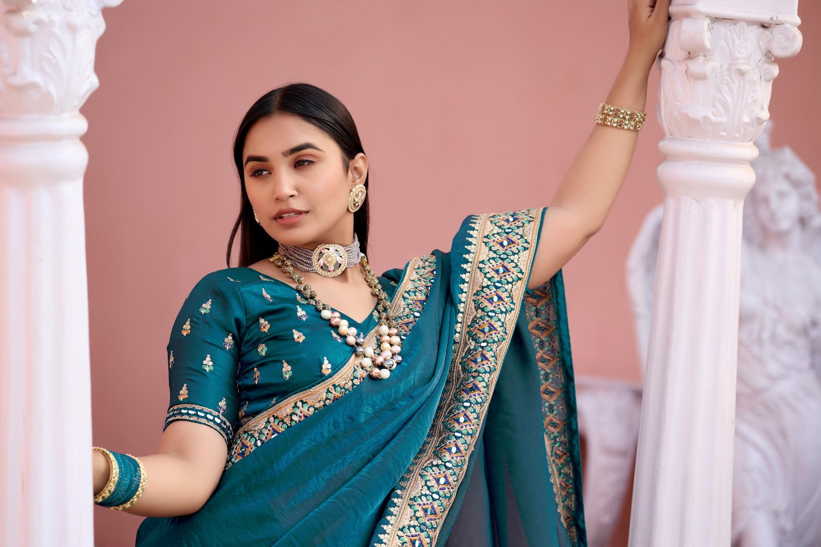 Devika Fandy Satin Embroidered Saree with Designer Blouse