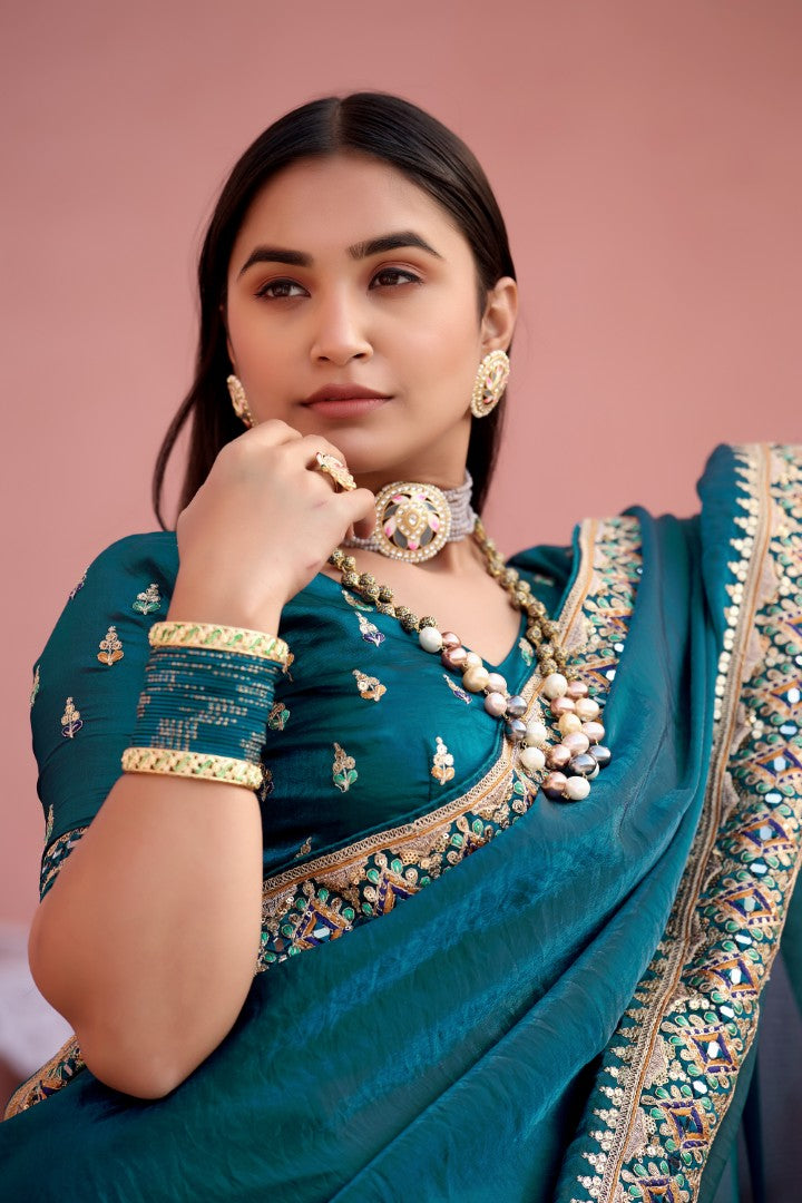 Devika Fandy Satin Embroidered Saree with Designer Blouse