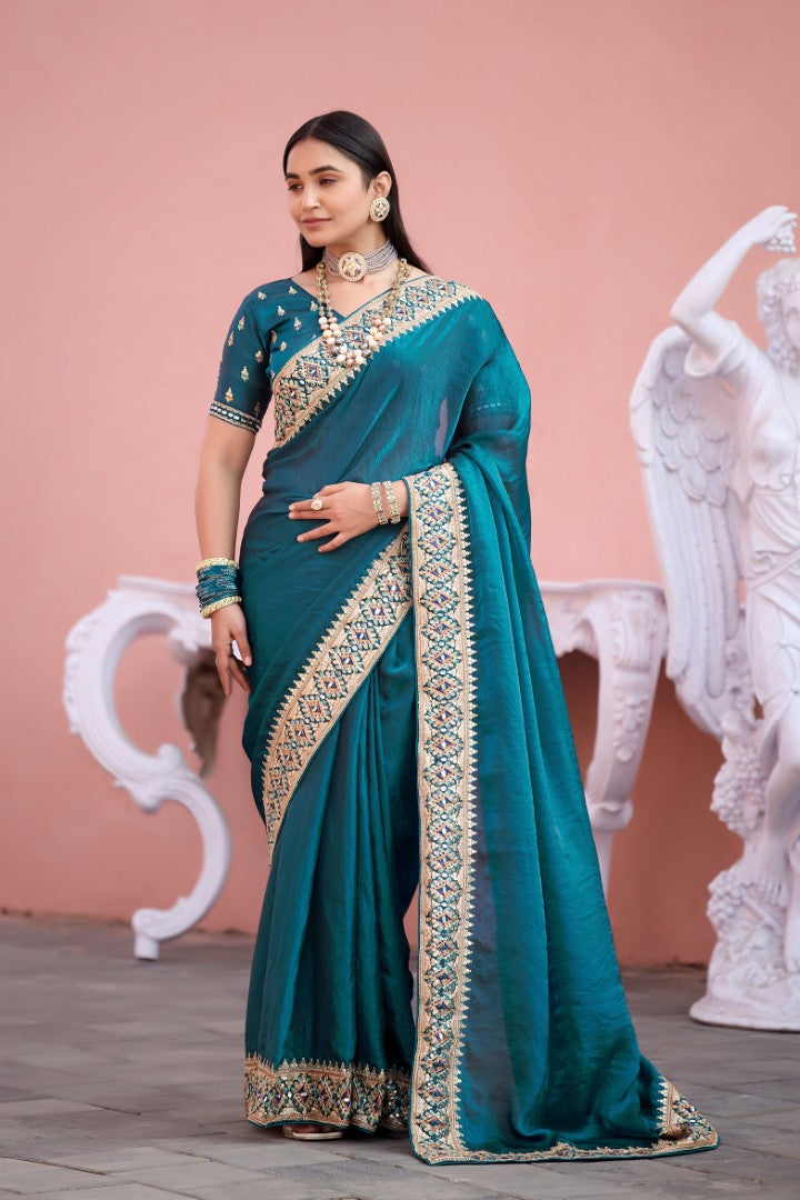 Devika Fandy Satin Embroidered Saree with Designer Blouse