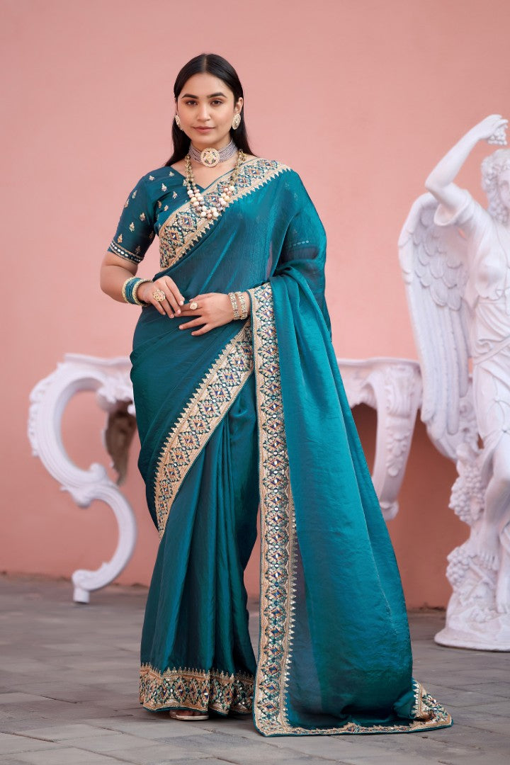 Devika Fandy Satin Embroidered Saree with Designer Blouse