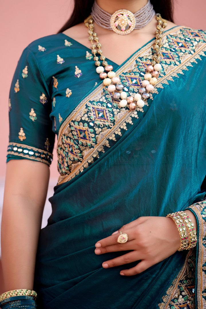Devika Fandy Satin Embroidered Saree with Designer Blouse