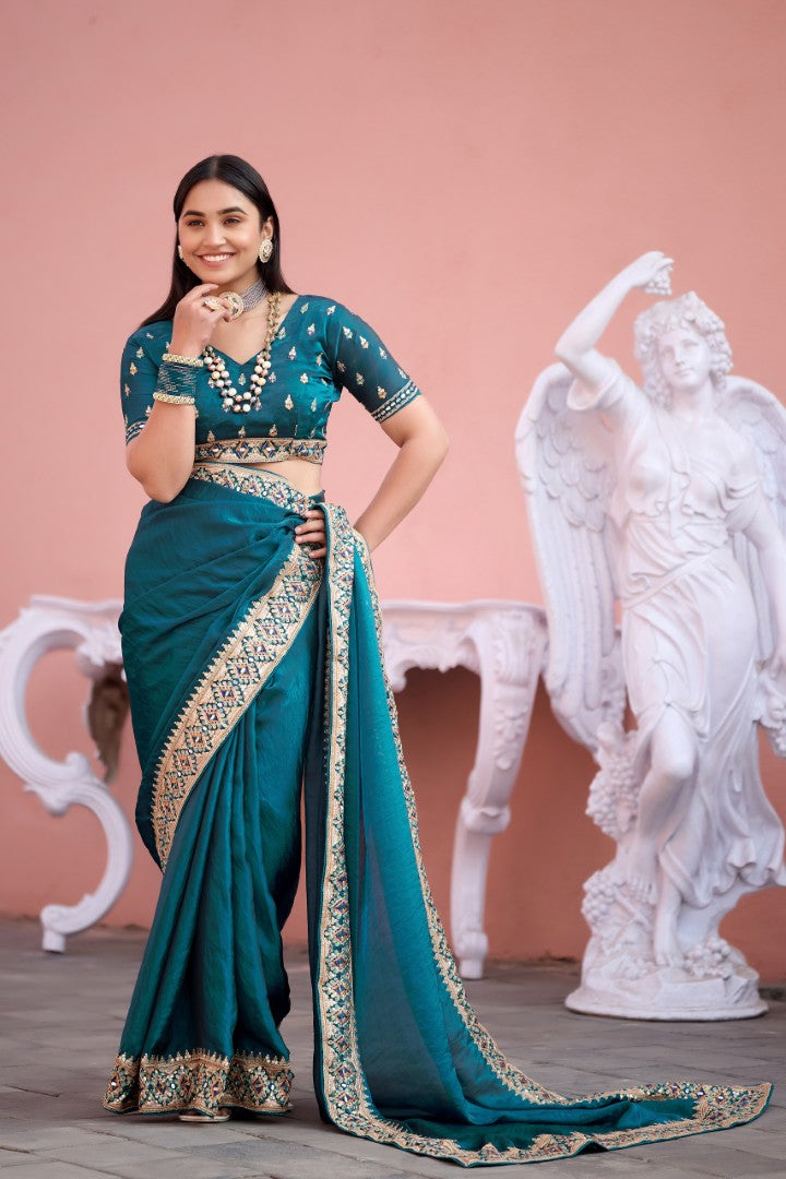 Devika Fandy Satin Embroidered Saree with Designer Blouse