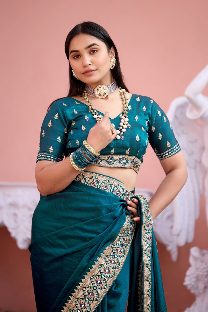 Devika Fandy Satin Embroidered Saree with Designer Blouse