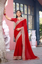 Devika Fandy Satin Embroidered Saree with Designer Blouse