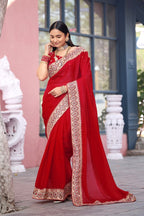 Devika Fandy Satin Embroidered Saree with Designer Blouse