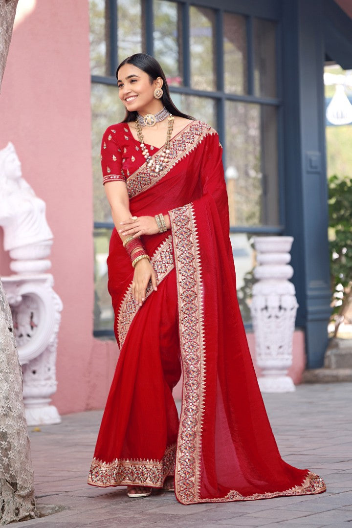 Devika Fandy Satin Embroidered Saree with Designer Blouse