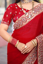 Devika Fandy Satin Embroidered Saree with Designer Blouse