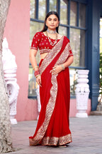 Devika Fandy Satin Embroidered Saree with Designer Blouse