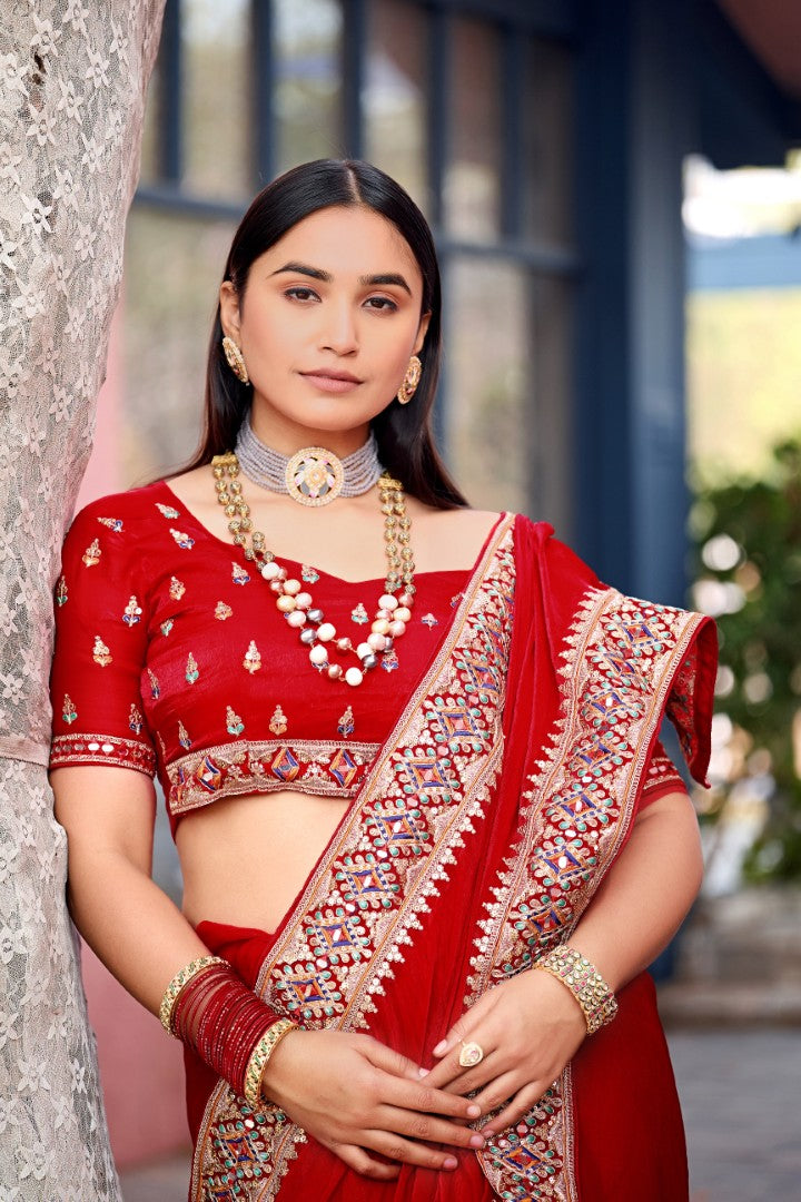 Devika Fandy Satin Embroidered Saree with Designer Blouse